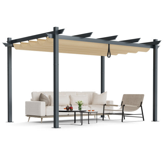 10 x 13 Feet Outdoor Aluminum Retractable Pergola Canopy Shelter-Beige