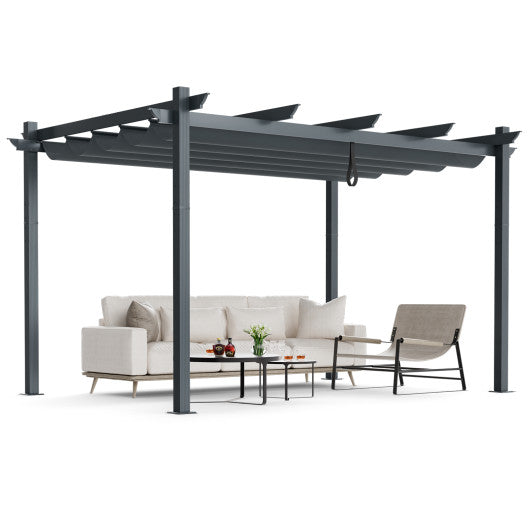 10 x 13 Feet Outdoor Aluminum Retractable Pergola Canopy Shelter-Gray
