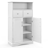 2 Doors Freeestanding Bathroom Floor Cabinet with 2 Drawers and Adjustable Shelves-White