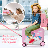 2 Pieces 18 Inch Ride-on Kids Luggage Set with Spinner Wheels-Pink