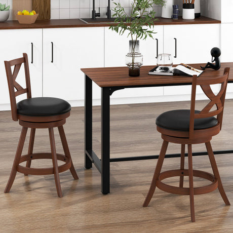 2 Pieces Classic Counter Height Swivel Bar Stool Set with X-shaped Open Back-24 Inch