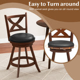2 Pieces Classic Counter Height Swivel Bar Stool Set with X-shaped Open Back-24 Inch