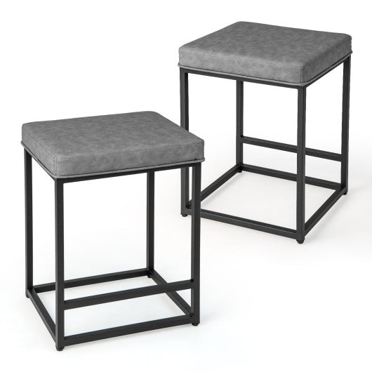 2 Pieces 24 Inch Bar Stools with Thick PVC Leather Cushion and Footrest-Gray