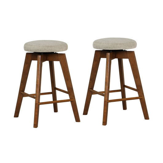2 Pieces 26 Inch Backless Swivel Barstools with Linen Fabric Seat-Beige