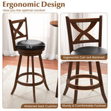 2 Pieces Classic Counter Height Swivel Bar Stool Set with X-shaped Open Back-30 Inch