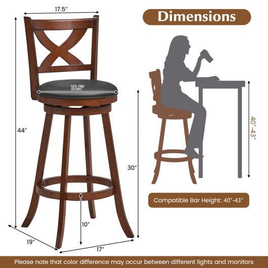 2 Pieces Classic Counter Height Swivel Bar Stool Set with X-shaped Open Back-30 Inch
