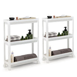 2 Pieces 3-Tier Slim Detachable Storage Cart with Drainage Holes and Wheels-White