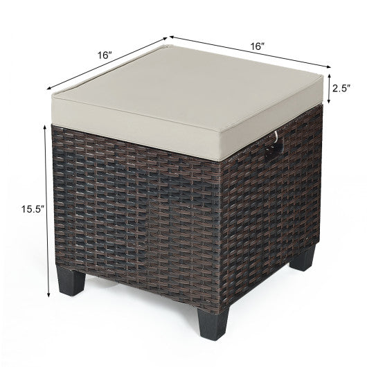 2 Pieces Patio Rattan Ottoman Set with Removable Cushions-Beige