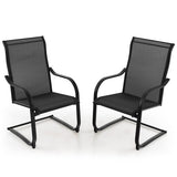 2 Pieces C-Spring Motion Patio Dining Chairs with Breathable Fabric-Black