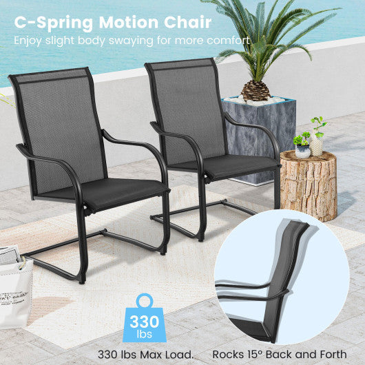 2 Pieces C-Spring Motion Patio Dining Chairs with Breathable Fabric-Black