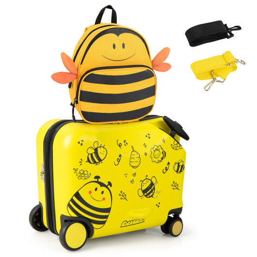 2 Pieces 18 Inch Ride-on Kids Luggage Set with Spinner Wheels and Bee Pattern-Yellow