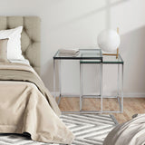2 Pieces Modern Nesting Coffee Table with Tempered Glass Top and Steel Frame-Sliver