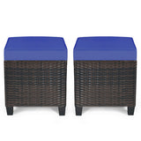 2 Pieces Patio Rattan Ottoman Set with Removable Cushions-Navy