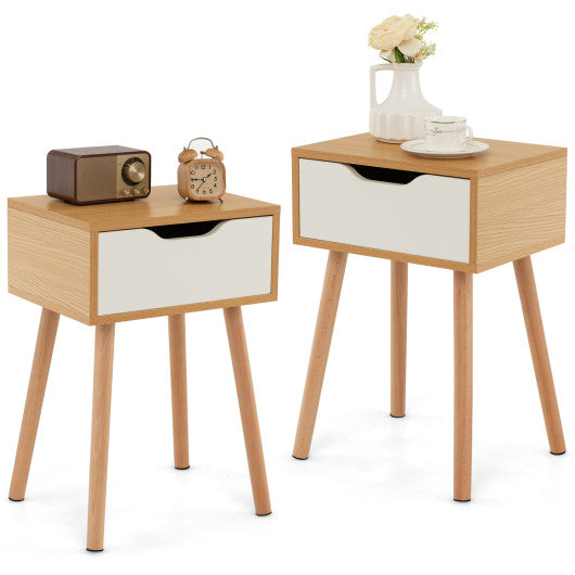 Set of 1/2 Modern Nightstand with Storage Drawer for Bedroom Living Room-2 Pieces