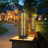 2 Pieces Solar-Powered Diamond Wicker Floor Lamps with Auto LED Light-Brown