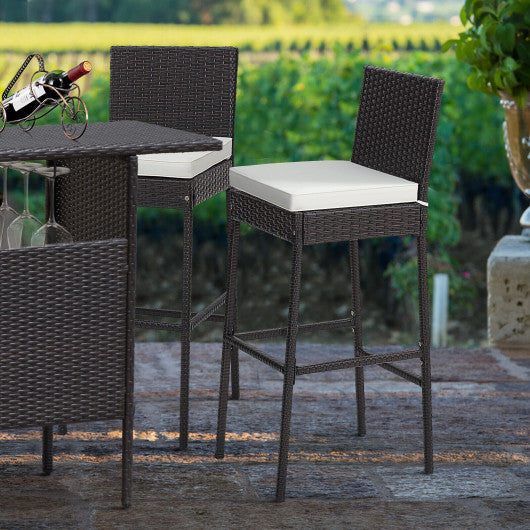 2 Pieces Patio Cushioned Wicker Barstools with Cozy Footrest-Set of 2