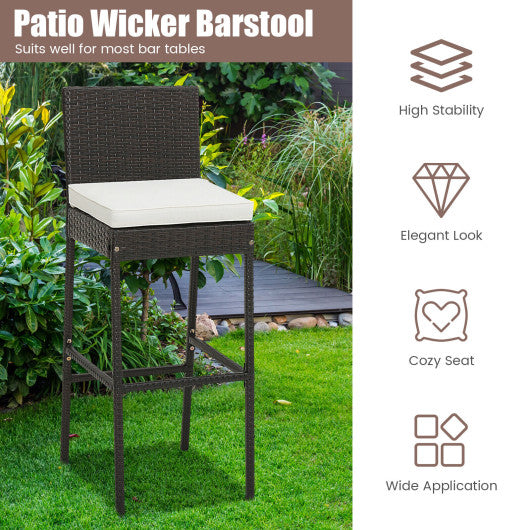 2 Pieces Patio Cushioned Wicker Barstools with Cozy Footrest-Set of 2
