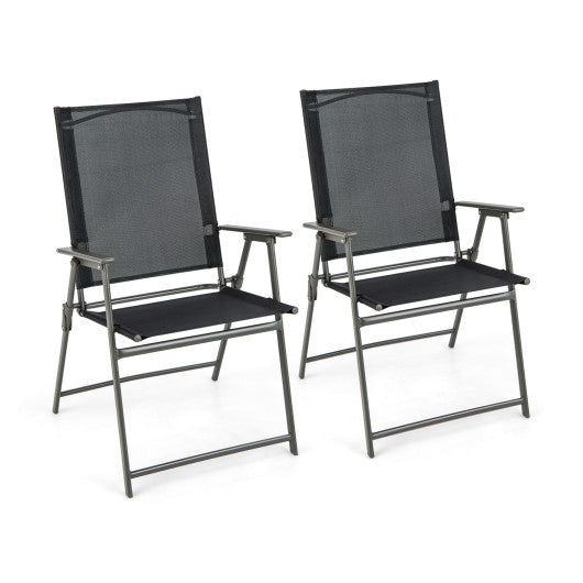 2 Pieces Patio Folding Chairs with Armrests for Deck Garden Yard-Black & Gray