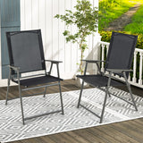 2 Pieces Patio Folding Chairs with Armrests for Deck Garden Yard-Black & Gray