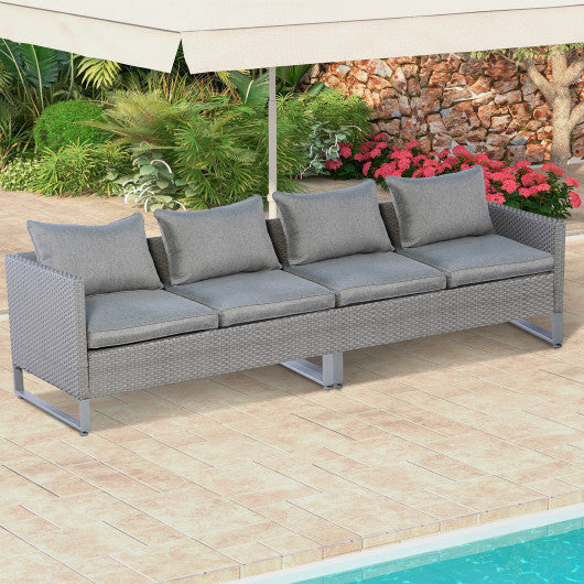 2 Pieces Patio Furniture Sofa Set with Cushions and Sofa Clips-Gray