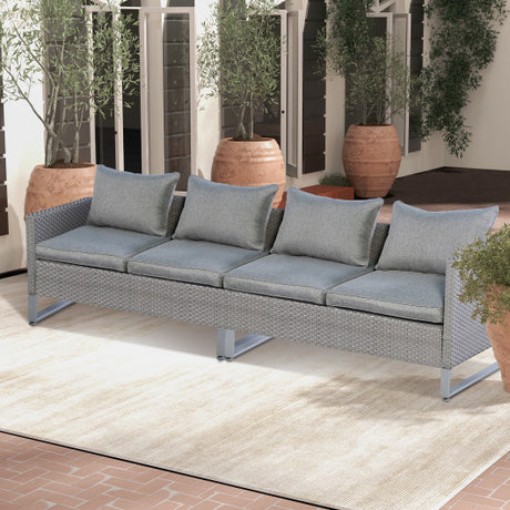 2 Pieces Patio Furniture Sofa Set with Cushions and Sofa Clips-Gray