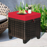 2 Pieces Patio Rattan Ottoman Set with Removable Cushions-Red