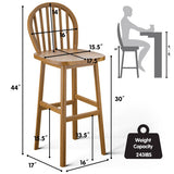 2 Pieces 30 Inch Height Wodden Bar Stools with Backrest