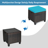 2 Pieces Patio Rattan Ottoman Set with Removable Cushions-Turquoise