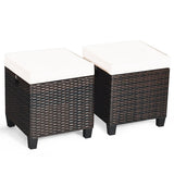 2 Pieces Patio Rattan Ottoman Set with Removable Cushions-White