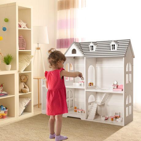 2-Tier Dollhouse Bookcase with Sufficient Storage Space-Gray