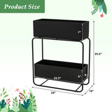 2-Tier Metal Elevated Garden Bed with Raised Flower Box-Black