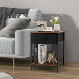 2 Tiers Wood Nightstand with Drawer for Bedroom and Living Room-Rustic Brown