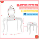 2 in 1 Children Pretend Makeup Vanity Set with Removable Mirror and Storage Drawer-White