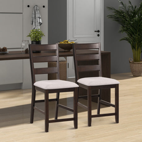 2 Piece Counter Height Bar Stool Set with Padded Seat and Rubber Wood Legs-Beige