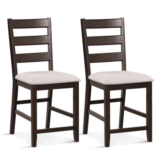 2 Piece Counter Height Bar Stool Set with Padded Seat and Rubber Wood Legs-Beige