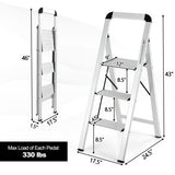 3-Step Ladder Aluminum Folding Step Stool with Non-Slip Pedal and Footpads-Sliver