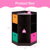 3-Tier Kids Storage Shelf Corner Cabinet with 3 Baskets-Brown
