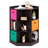 3-Tier Kids Storage Shelf Corner Cabinet with 3 Baskets-Brown