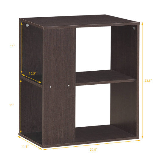 2-Tier Side End Table with Storage Shelves -Brown