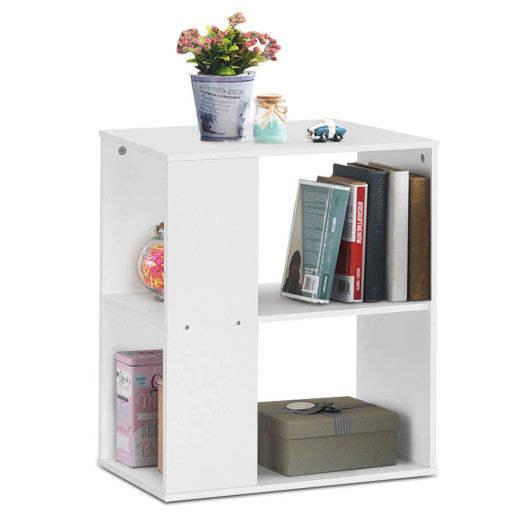 2-Tier Side End Table with Storage Shelves -White