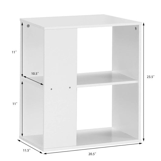 2-Tier Side End Table with Storage Shelves -White