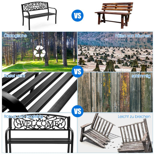 Outdoor Furniture Steel Frame Porch Garden Bench-Black
