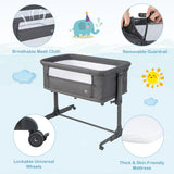 3-in-1 Foldable Baby Bedside Sleeper  with Mattress and 5 Adjustable Heights-Dark Gray