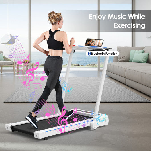 3-in-1 Folding Treadmill with Large Desk and LCD Display-White