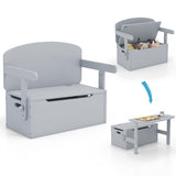 3-in-1 Kids Convertible Storage Bench Wood Activity Table and Chair Set-Gray