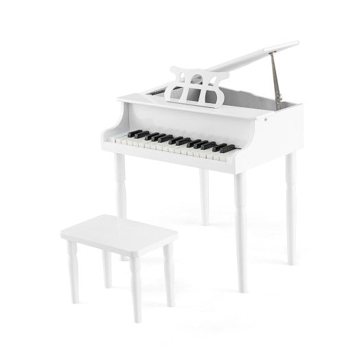 30-Key Wood Toy Kids Grand Piano with Bench and Music Rack-White