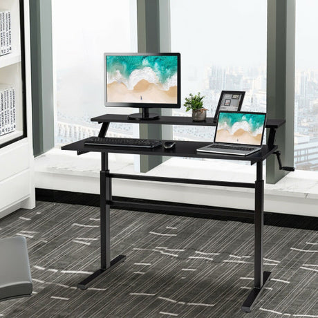 Standing Desk Crank Adjustable Sit to Stand Workstation -Black