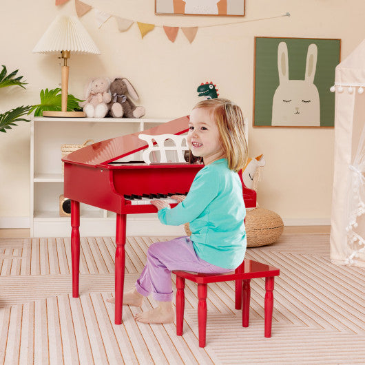 30 Key Wood Toy Kids Grand Piano with Bench and Music Rack Red