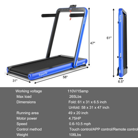 4.75HP 2 In 1 Folding Treadmill with Remote APP Control-Navy