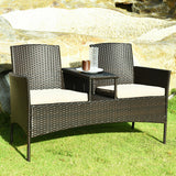 Modern Patio Conversation Set with Built-in Coffee Table and Cushions-Beige